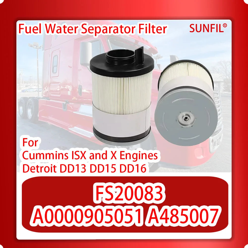 FS20083 A0000905051 A485007 Fuel Water Separator Filter for Cummins ISX and X Engines Detroit DD13 DD15 DD16